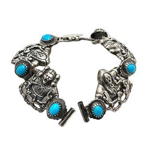Native American Shube Sterling Silver Womans Mens Watch Tips Blue Turquoise